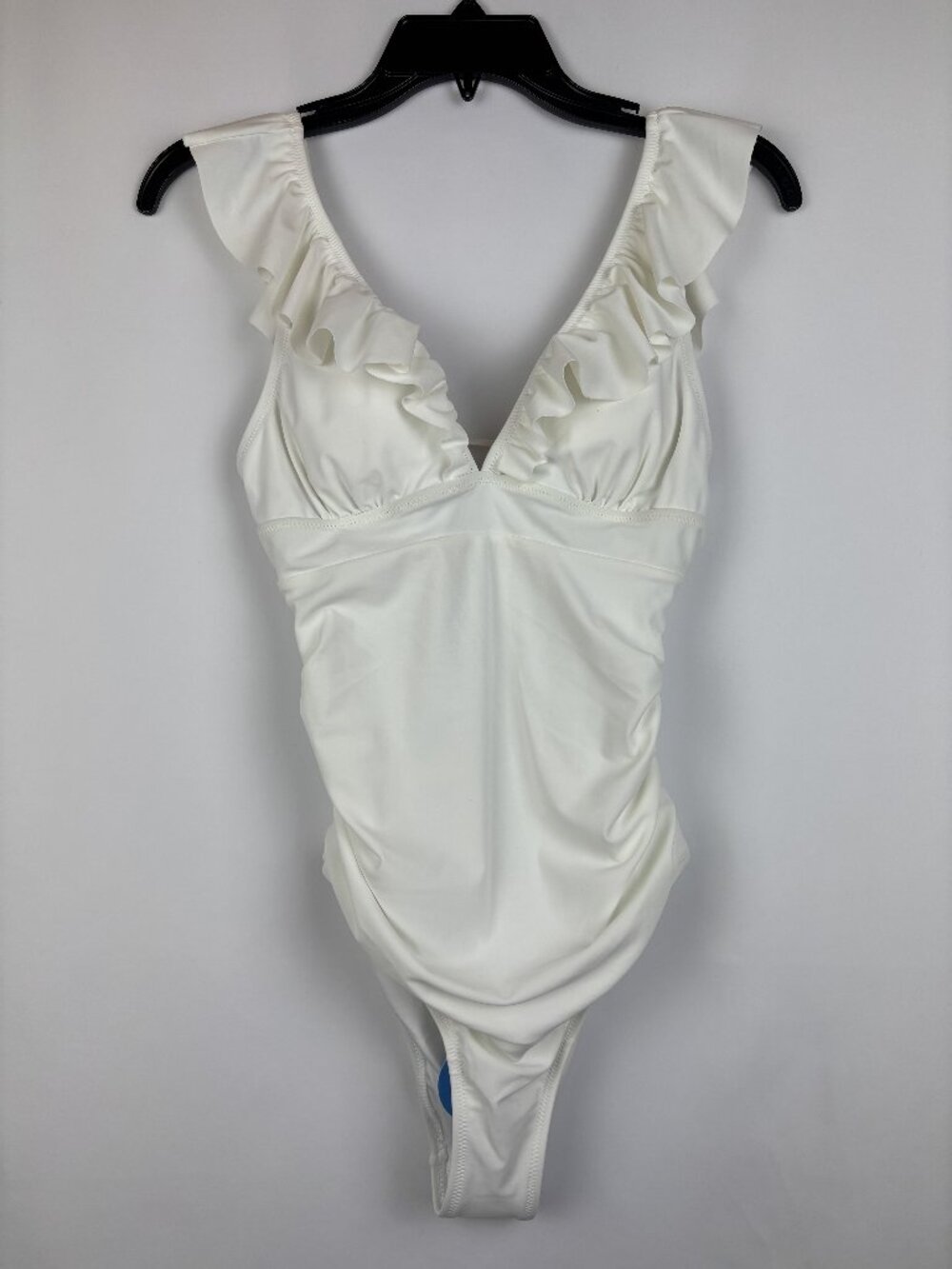 Small Cupshe One Piece Bathing Suit Ruffle Flutter Top Sleeveless Soft White NWT